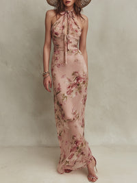 Letia™ - Floral Halter Backless Maxi Dress