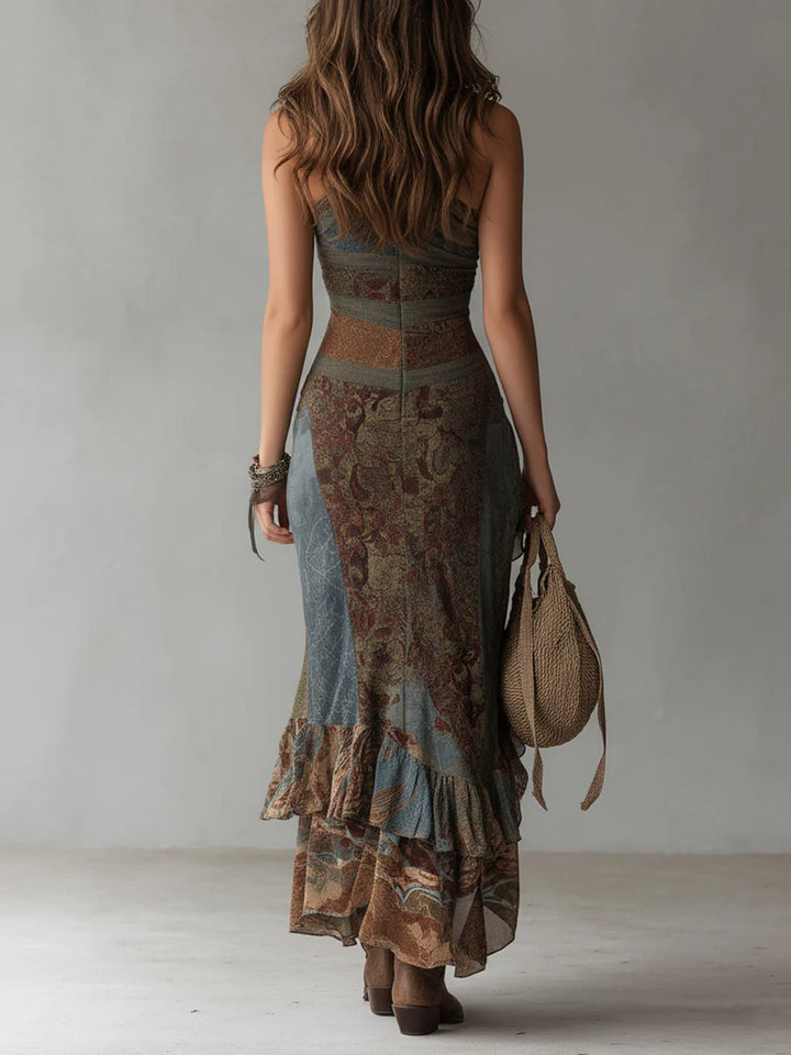 Elena | Striking One-Shoulder Printed Maxi Dress with Ruffled Slit