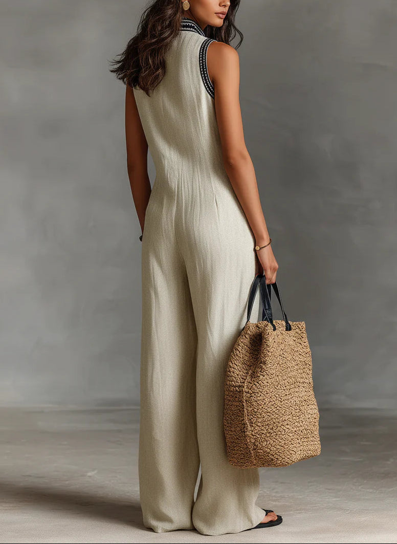 Fiamma - Sleeveless Jumpsuit Featuring a Chic High Collar and Zipper