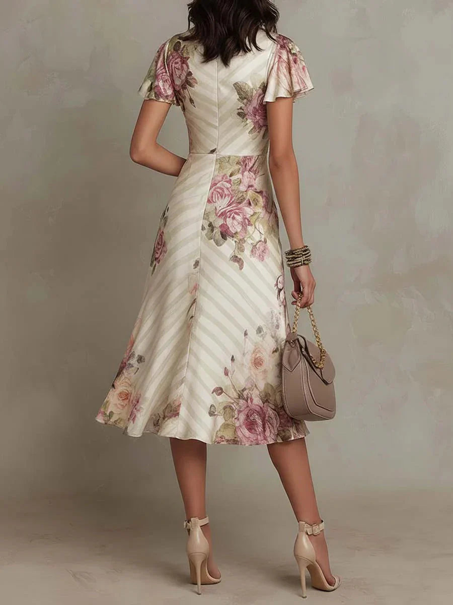 Alba | Chic Floral Ruched Midi Wrap Dress