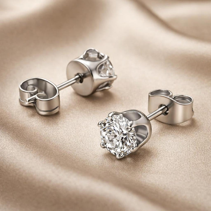 Zirconia-Studded Earrings in White Gold