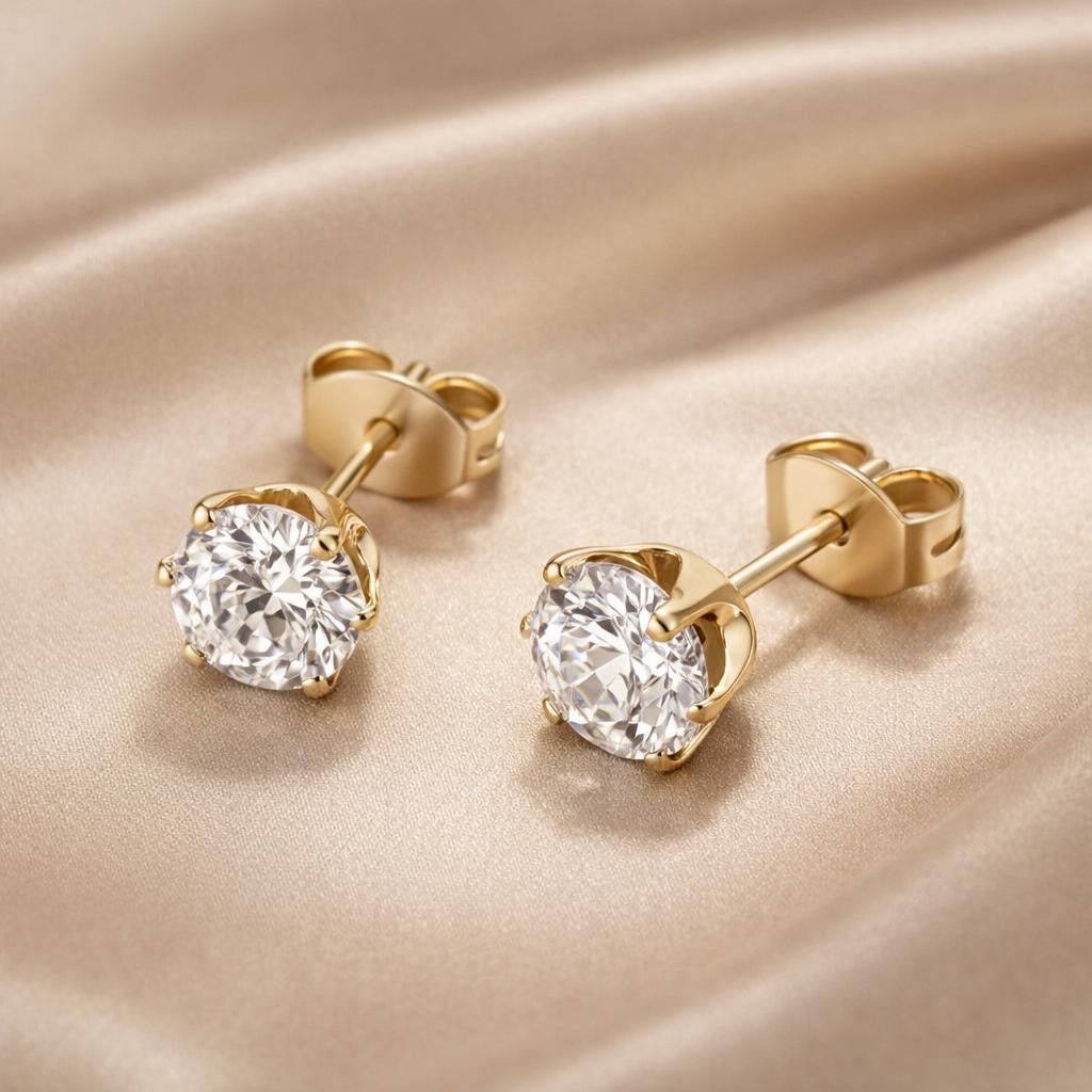 Zirconia-Studded Earrings in White Gold