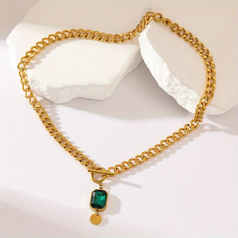 Ronia™ - Emerald Gold Thick Chain Pendant Necklace
