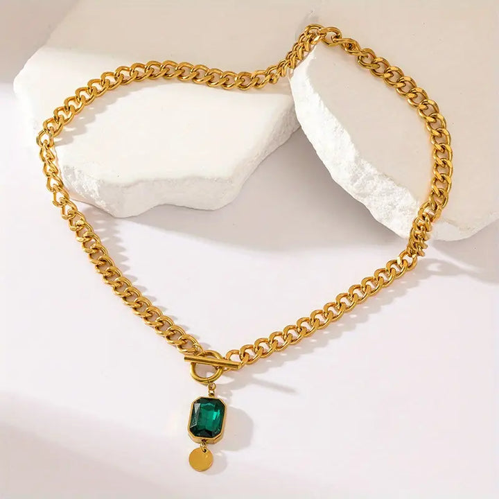 Ronia™ - Emerald Gold Thick Chain Pendant Necklace