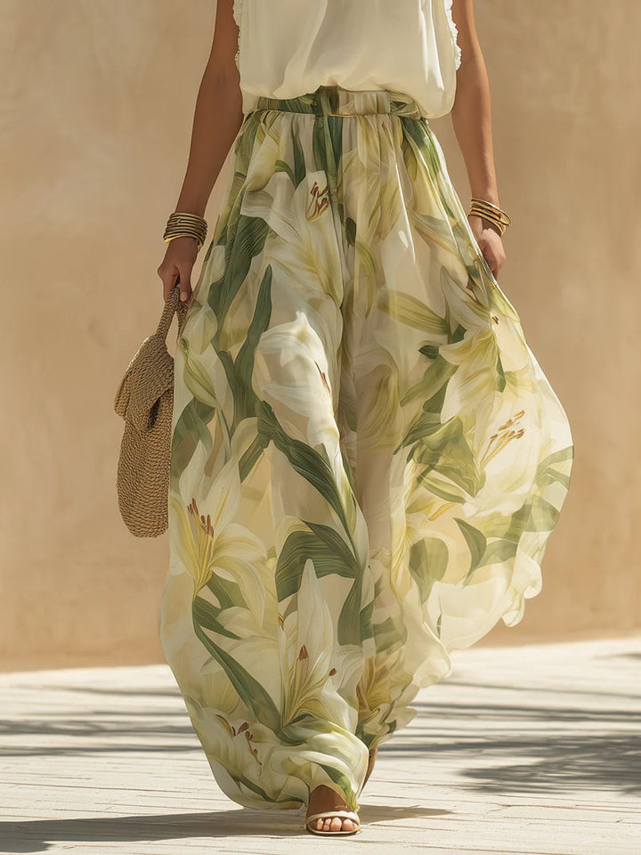 Suzanne | Chic Floral Wide-Leg Two-Piece Ensemble