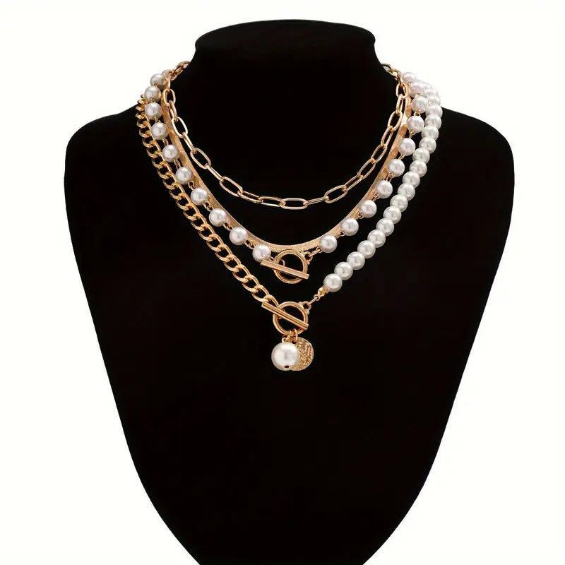 Layered Necklace Set with Modern Pearls