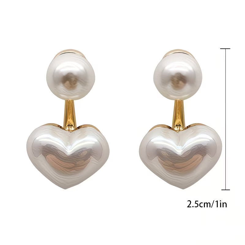 Heart Earrings with Double Pearl