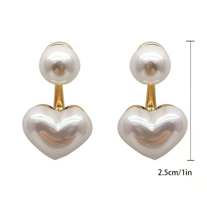 Heart Earrings with Double Pearl
