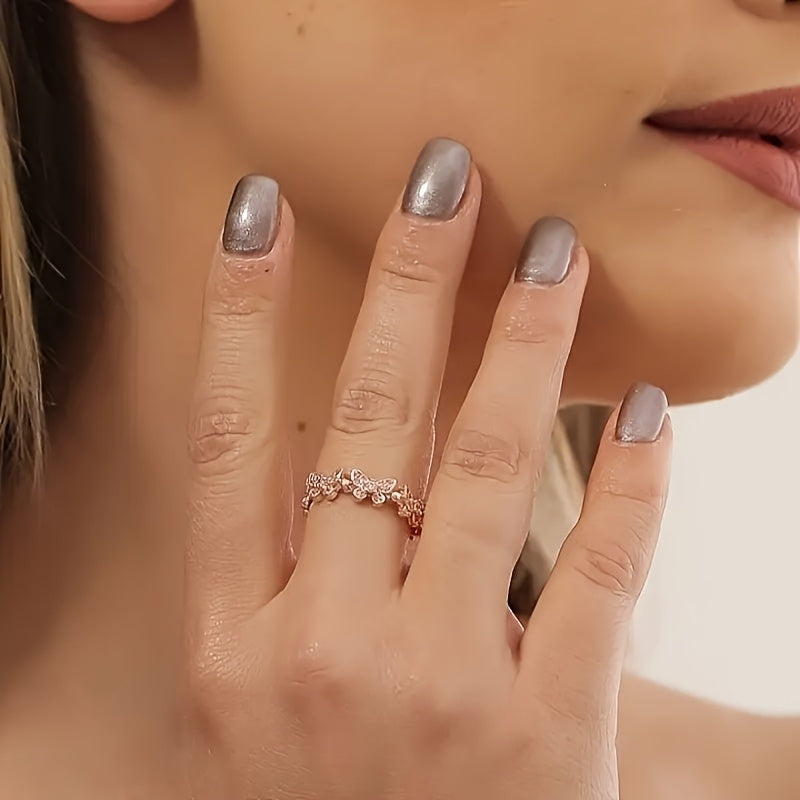 Butterfly Ring in White Gold Adorned with Rhinestones