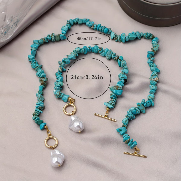 Turquoise and Pearl Necklace and Bracelet Set