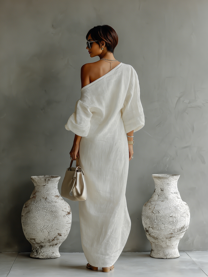 Carmela™ - Ivory White Off-Shoulder Flowing Dress