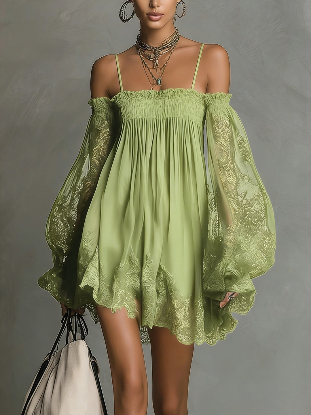 Camille | Chic Off-Shoulder Mini Dress with Elegant Lace Detailing