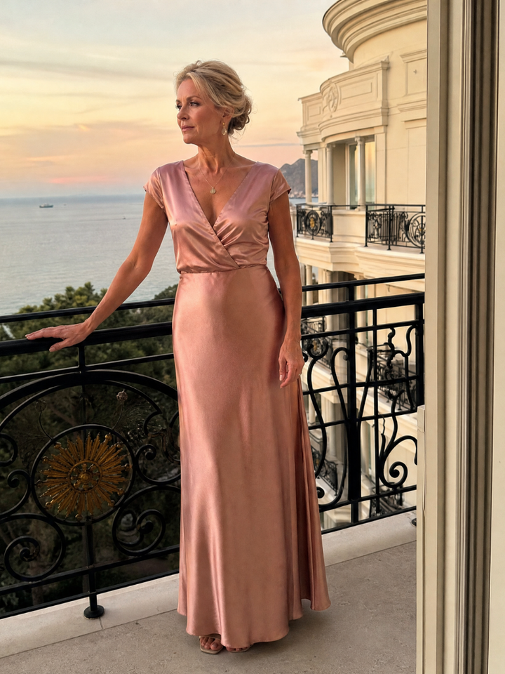 Trina™ - Cap Sleeves and Wrap Bodice Maxi Dress