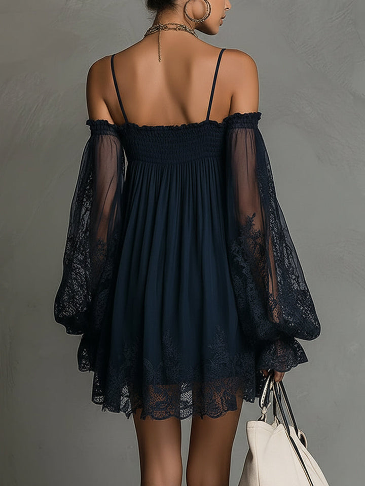 Camille | Chic Off-Shoulder Mini Dress with Elegant Lace Detailing