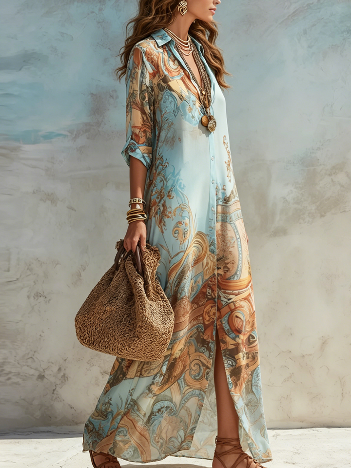 Alicia™ - Floral Blue Chiffon Maxi Dress