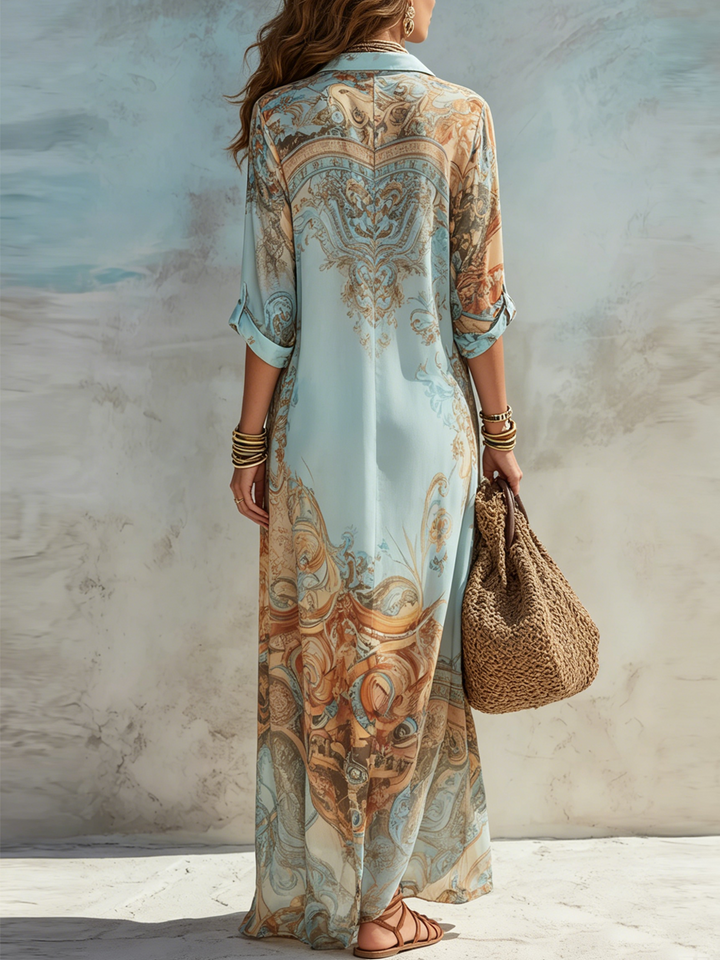 Alicia™ - Floral Blue Chiffon Maxi Dress