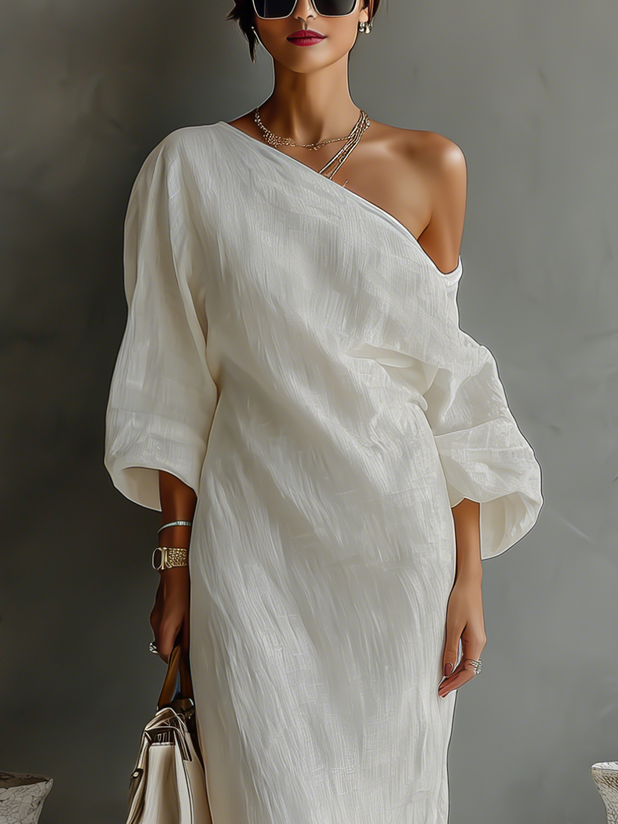 Carmela™ - Ivory White Off-Shoulder Flowing Dress