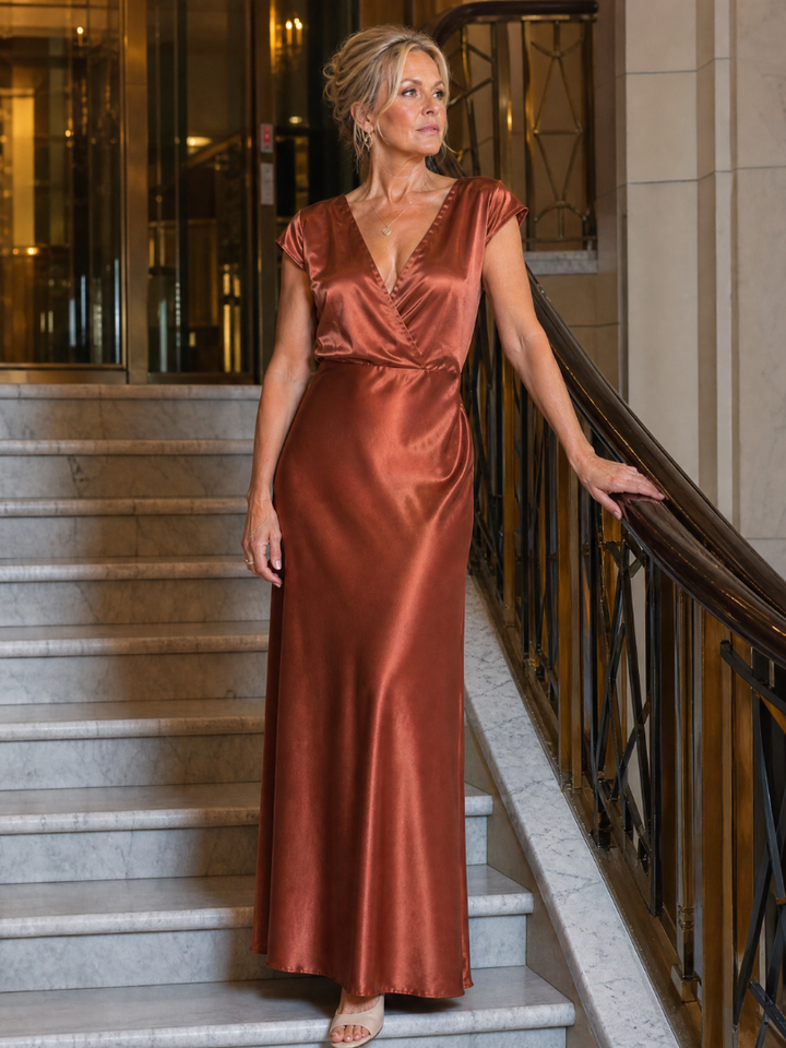 Trina™ - Cap Sleeves and Wrap Bodice Maxi Dress