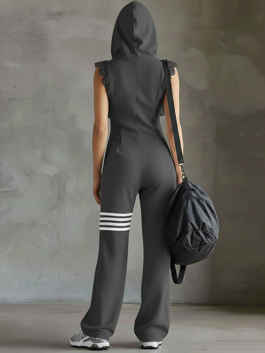 Grazielle™ - Hooded Sports Jumpsuit with Stripes