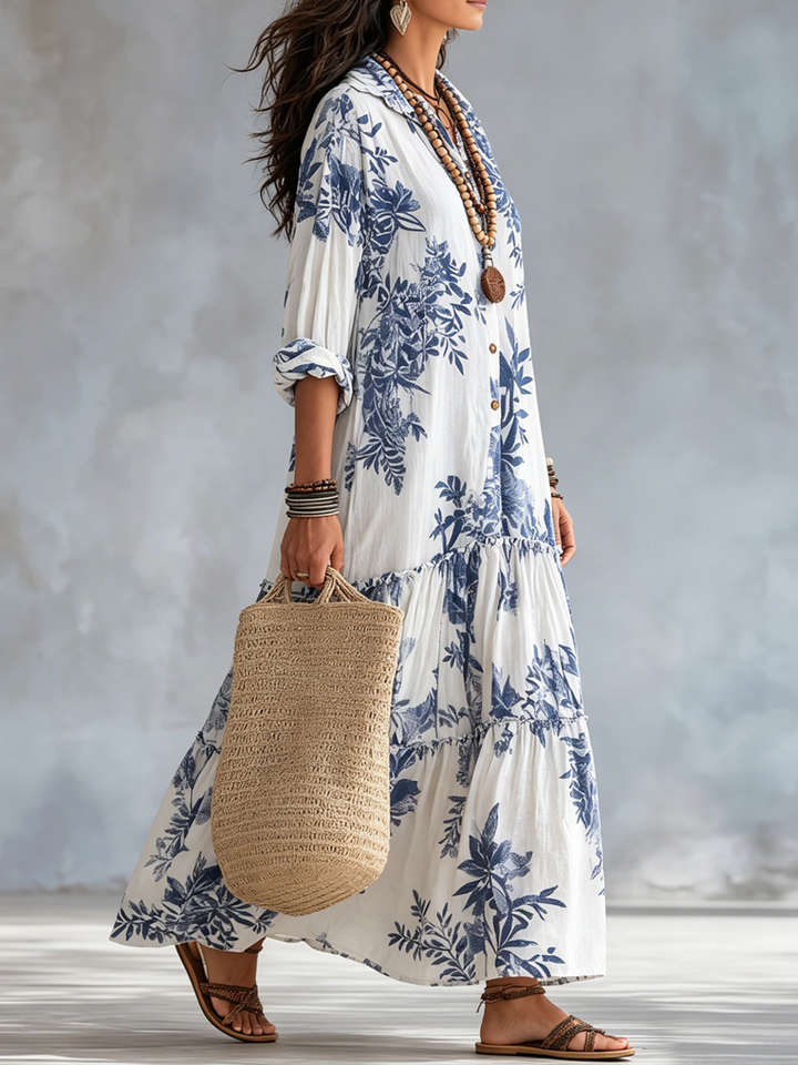 Nadia™ - Floral Maxi Dress with Button Details