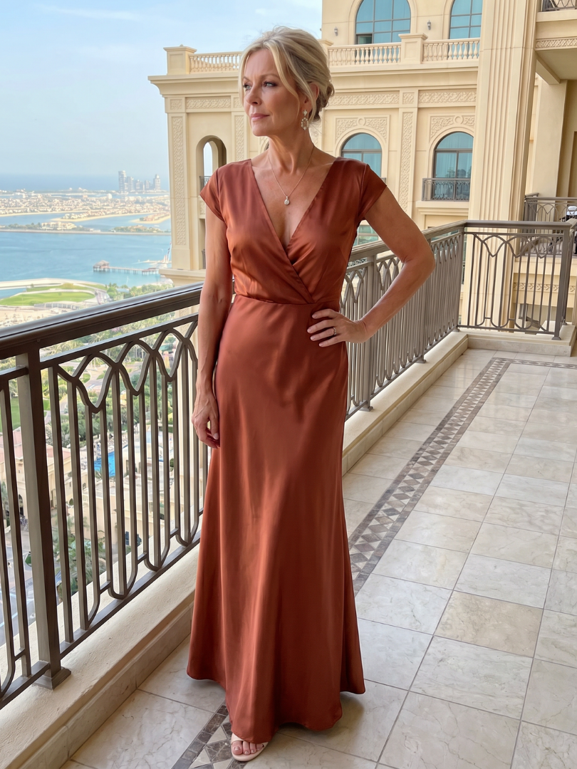 Trina™ - Cap Sleeves and Wrap Bodice Maxi Dress