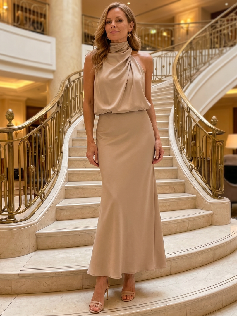 Relene™ - Sleeveless Draped Neck Midi Dress