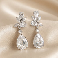 Teardrop Floral White Gold Earrings