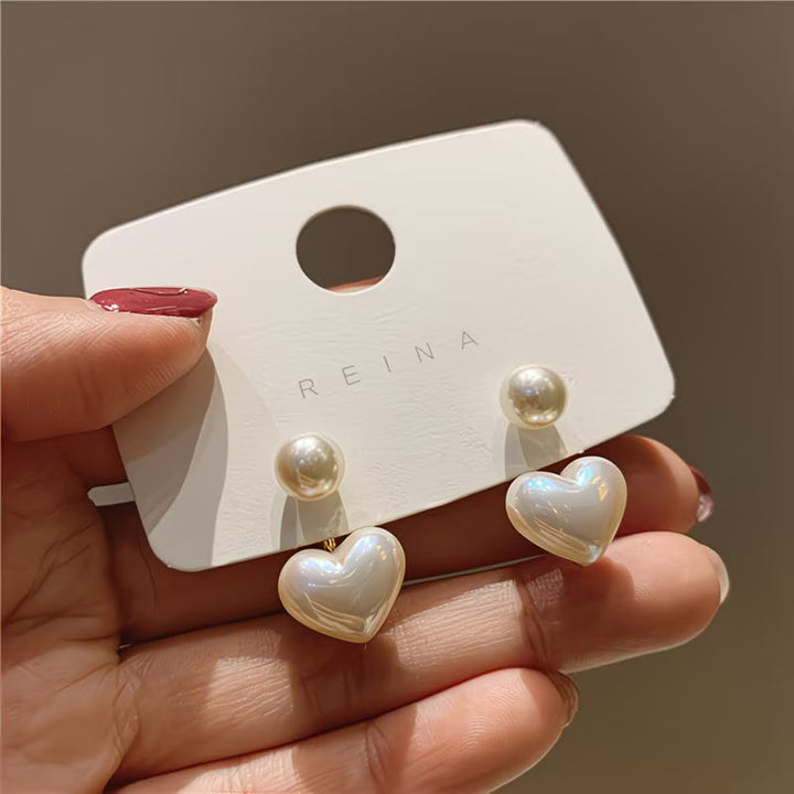 Heart Earrings with Double Pearl