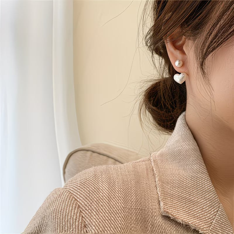 Heart Earrings with Double Pearl