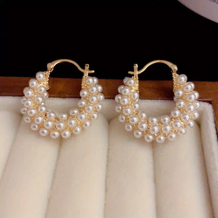Hoop Earrings with Layered Pearls