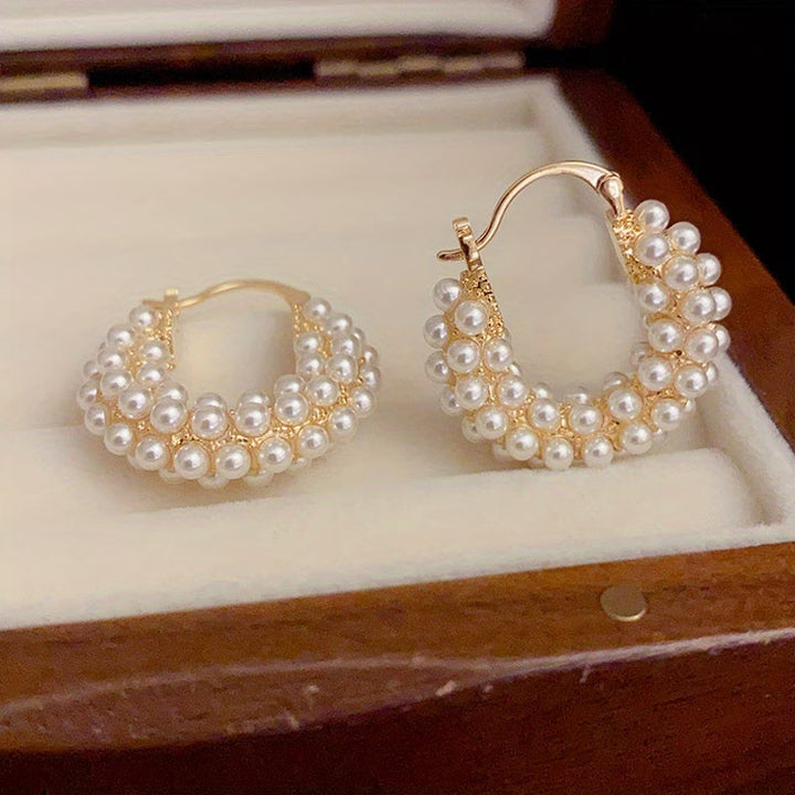 Hoop Earrings with Layered Pearls