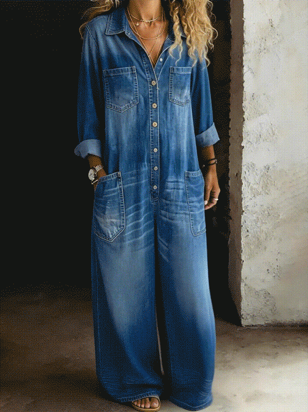 Inès™ - Casual Wide-Leg Denim Jumpsuit