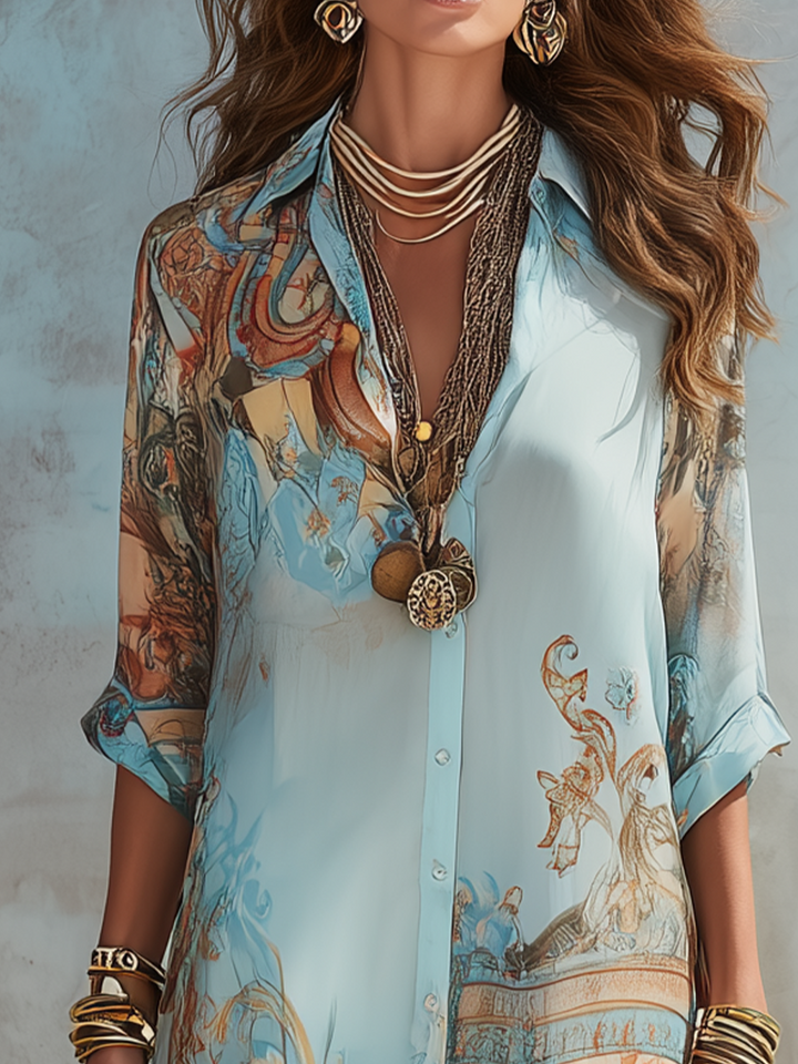 Alicia™ - Floral Blue Chiffon Maxi Dress