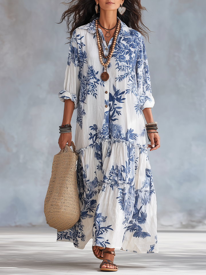 Nadia™ - Floral Maxi Dress with Button Details