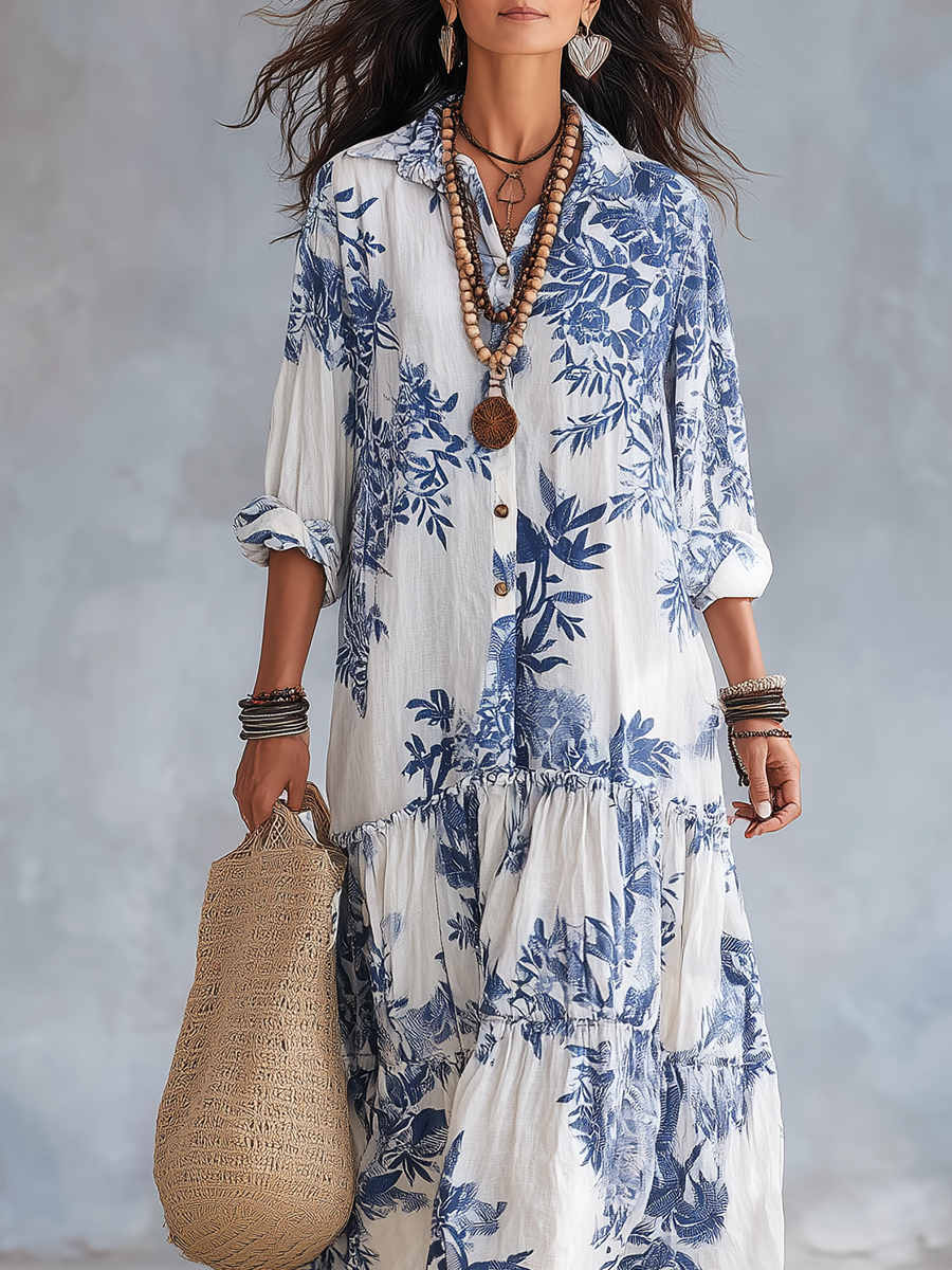 Nadia™ - Floral Maxi Dress with Button Details