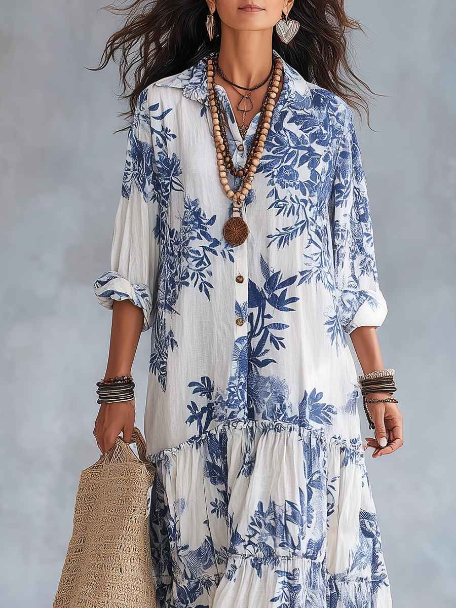 Nadia™ - Floral Maxi Dress with Button Details