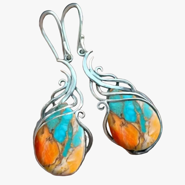 Gemstone Drop Earrings in Blue and Orange
