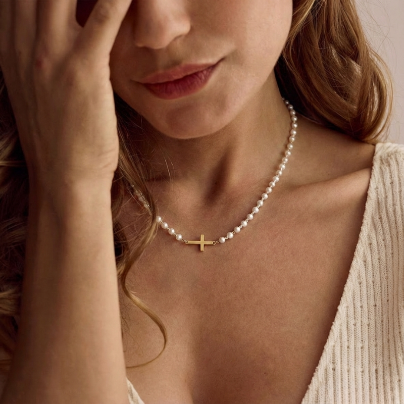 Mirabile™ - Cross Necklace Embellished with Freshwater Pearls