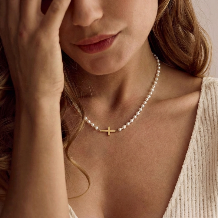 Mirabile™ - Cross Necklace Embellished with Freshwater Pearls