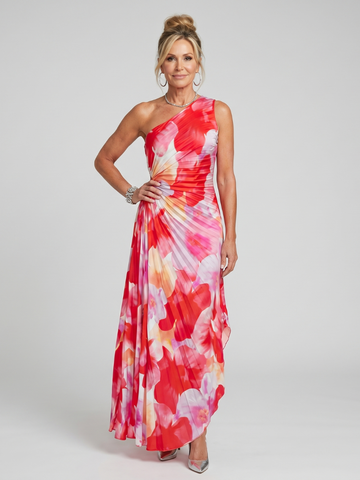 Taya | Asymmetrical Pleated Midi Dress with One Shoulder Design