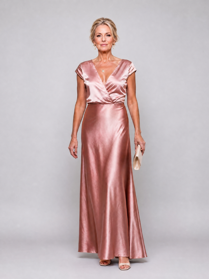 Trina™ - Cap Sleeves and Wrap Bodice Maxi Dress