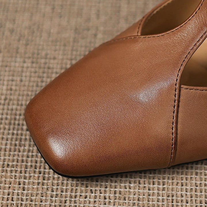 Doris | Square-Toe Leather T-Bar Heels