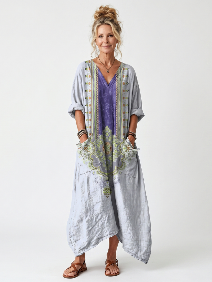 Melora™  - Contrast Panel & Embroidery Dress