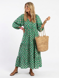 Liora™ - V-Neck Tiered Midi Dress