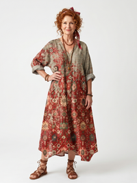Nerina™ - Mixed Patterns Midi Dress