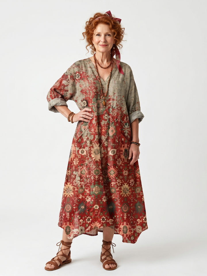 Nerina™ - Mixed Patterns Midi Dress