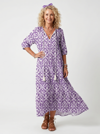 Adora™ -Purple Pattern Midi Dress
