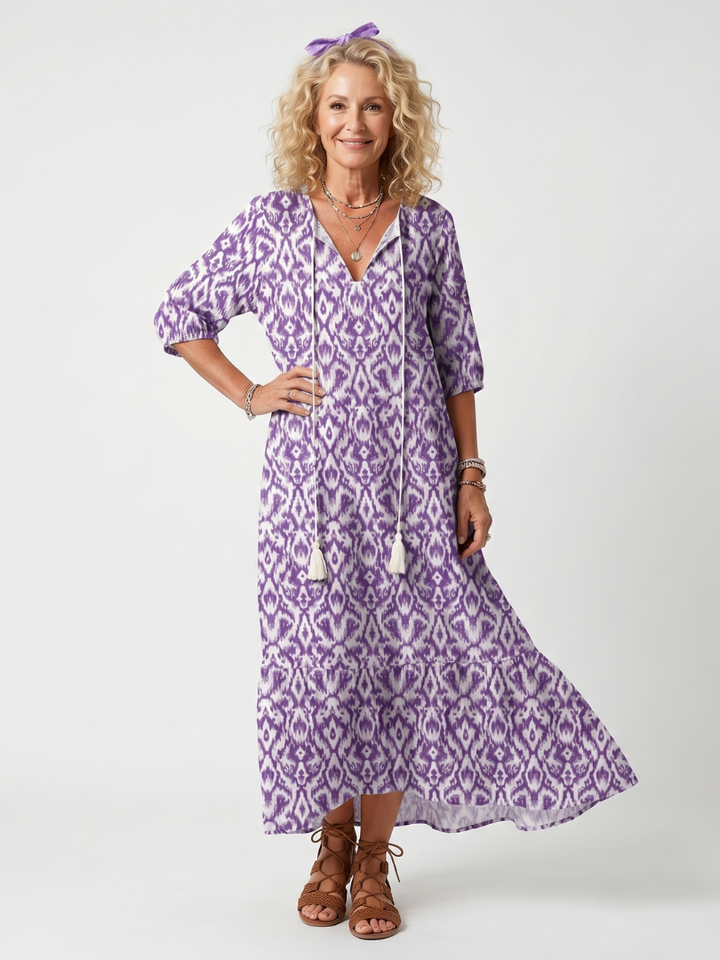 Adora™ -Purple Pattern Midi Dress