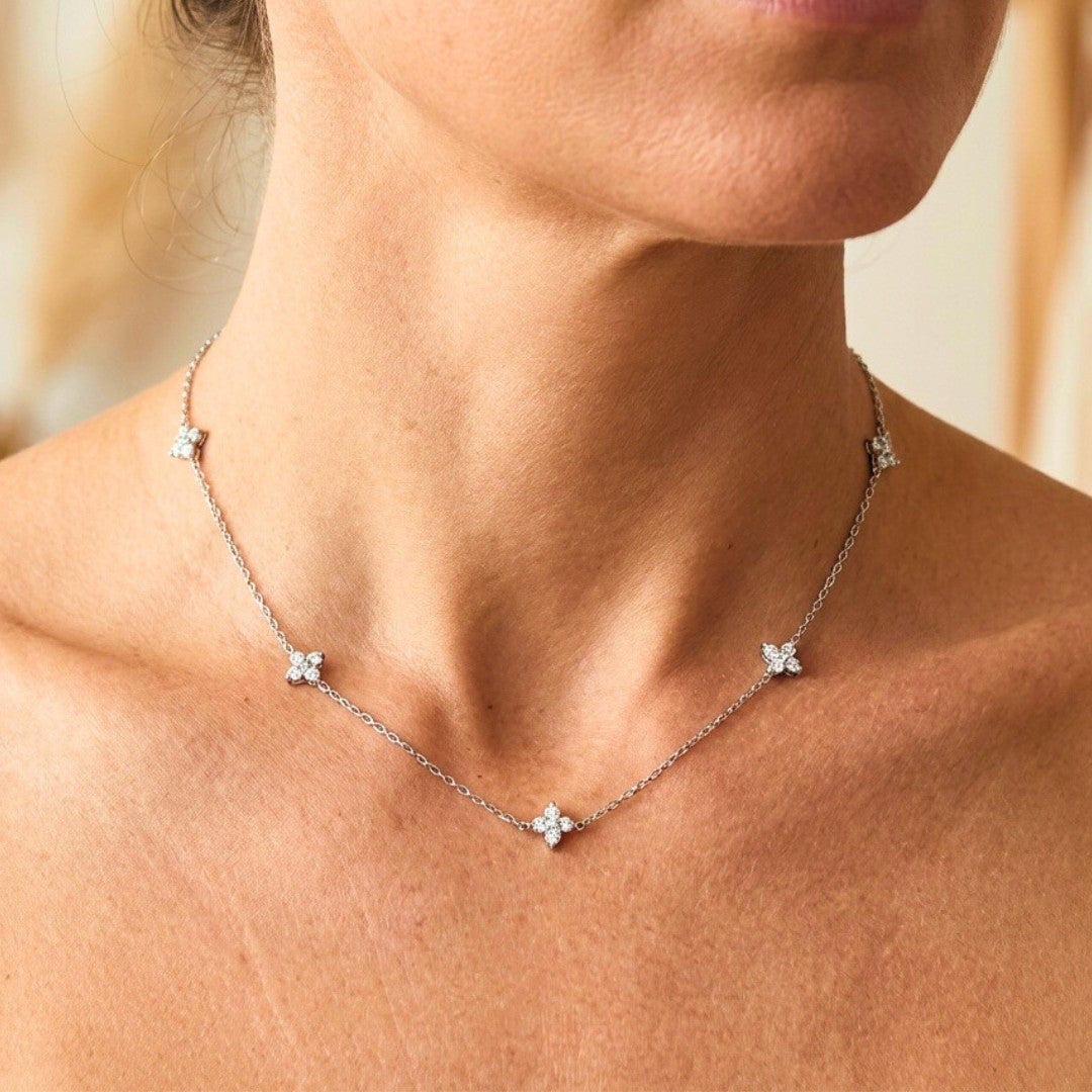 Zirconia Necklace with Encased Floral Design