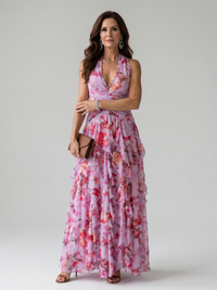 Pepita™ - Halter Neck and Ruched Bodice Maxi Dress